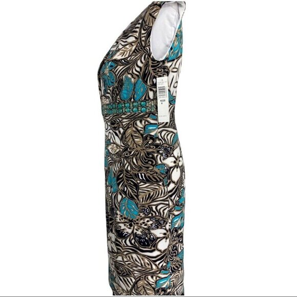 Helene Blake Women's NWT Floral Accent Turquoise Designer Sheath Dress 6/C36 - Picture 6 of 10